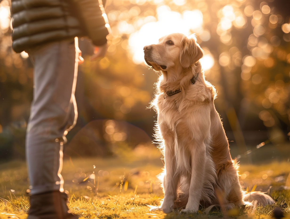 Éducateur canin avec golden retriever